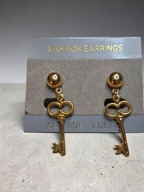 Gold Key Drop Earrings -
